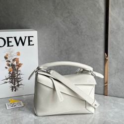 Loewe Puzzle Small Bag In White Grained Leather