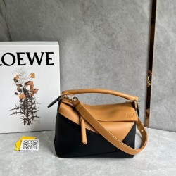 Loewe Puzzle Small Bag in Brown and Black Calfskin