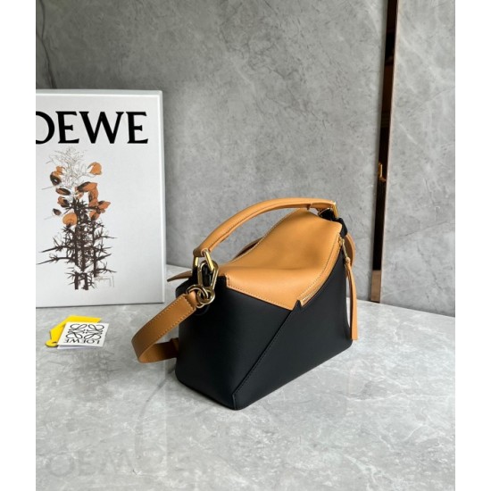 Loewe Puzzle Small Bag in Brown and Black Calfskin