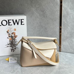 Loewe Puzzle Small Bag in Multicolor Angora and Beige Calfskin