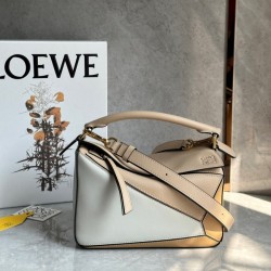 Loewe Puzzle Small Bag in Multicolour Warm Desert and White Calfskin