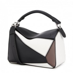 Loewe Small Puzzle Bag In Black Taupe White Calfskin