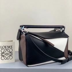 Loewe Small Puzzle Bag In Black Taupe White Calfskin