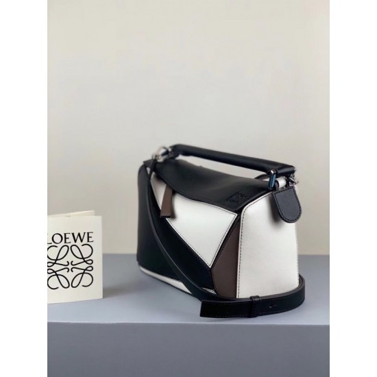 Loewe Small Puzzle Bag In Black Taupe White Calfskin