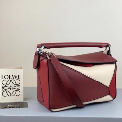 Loewe Small Puzzle Bag In Bordeaux Garnet White Calfskin