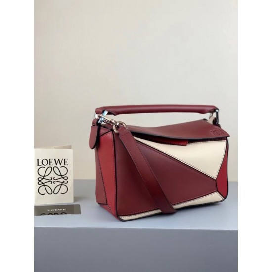 Loewe Small Puzzle Bag In Bordeaux Garnet White Calfskin