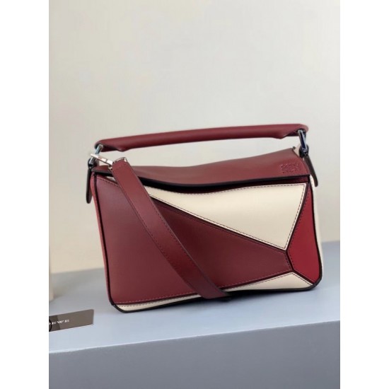 Loewe Small Puzzle Bag In Bordeaux Garnet White Calfskin