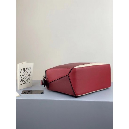 Loewe Small Puzzle Bag In Bordeaux Garnet White Calfskin