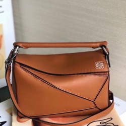 Loewe Small Puzzle Bag In Brown Calfskin Leather