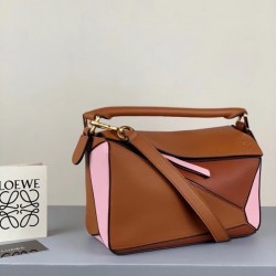 Loewe Small Puzzle Bag In Brown Pink Camel Calfskin