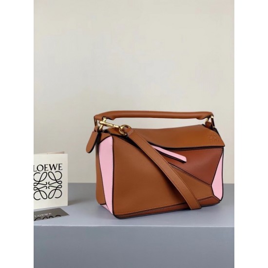 Loewe Small Puzzle Bag In Brown Pink Camel Calfskin