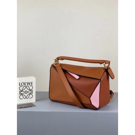 Loewe Small Puzzle Bag In Brown Pink Camel Calfskin