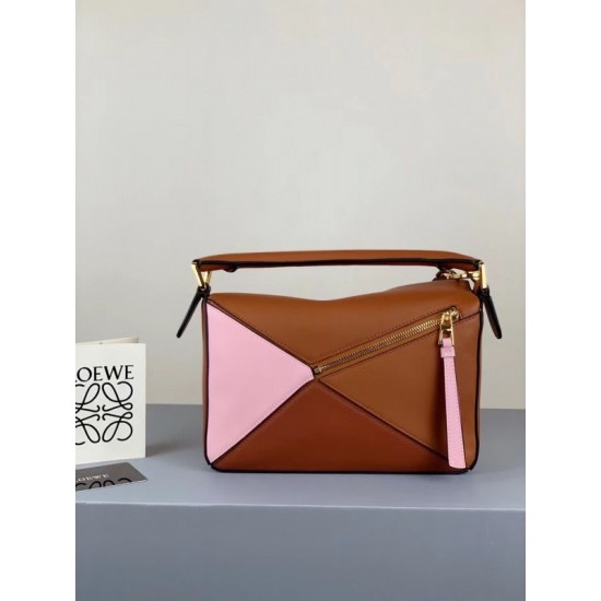 Loewe Small Puzzle Bag In Brown Pink Camel Calfskin