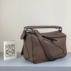 Loewe Small Puzzle Bag In Dark Taupe Grained Calfskin