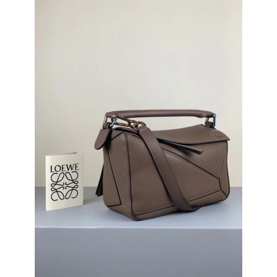 Loewe Small Puzzle Bag In Dark Taupe Grained Calfskin