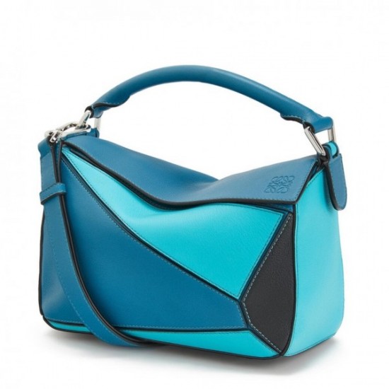 Loewe Small Puzzle Bag In Lagoon Black Blue Calfskin