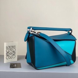 Loewe Small Puzzle Bag In Lagoon Black Blue Calfskin