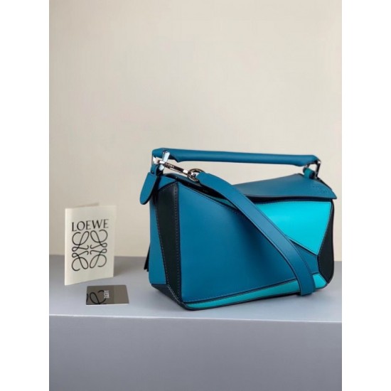 Loewe Small Puzzle Bag In Lagoon Black Blue Calfskin