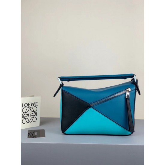 Loewe Small Puzzle Bag In Lagoon Black Blue Calfskin