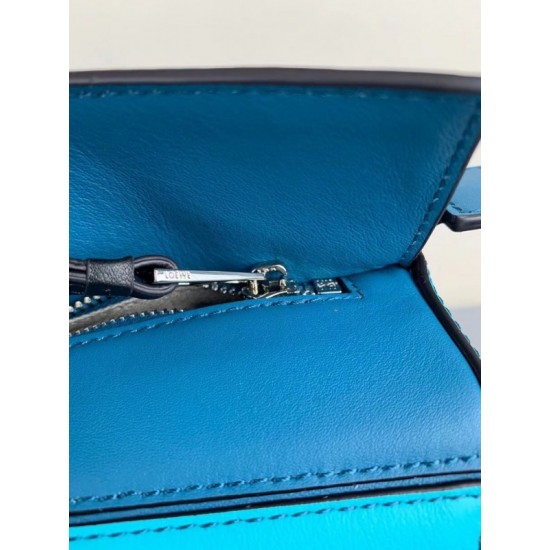 Loewe Small Puzzle Bag In Lagoon Black Blue Calfskin