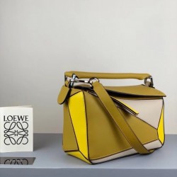 Loewe Small Puzzle Bag In Ochre Yellow Beige Calfskin