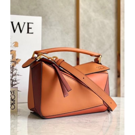 Loewe Small Puzzle Bag In Tan Orange Camel Calfskin