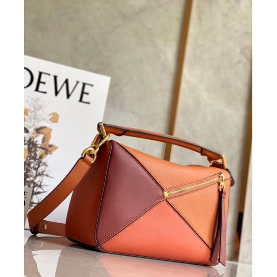 Loewe Small Puzzle Bag In Tan Orange Camel Calfskin