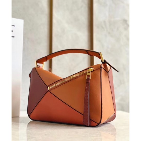 Loewe Small Puzzle Bag In Tan Orange Camel Calfskin