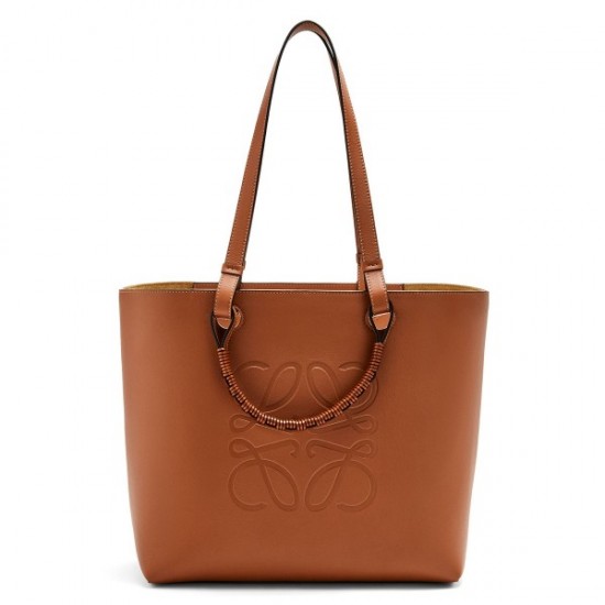 Loewe Anagram Medium Tote Bag In Brown Calfskin 