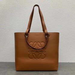 Loewe Anagram Medium Tote Bag In Brown Calfskin 