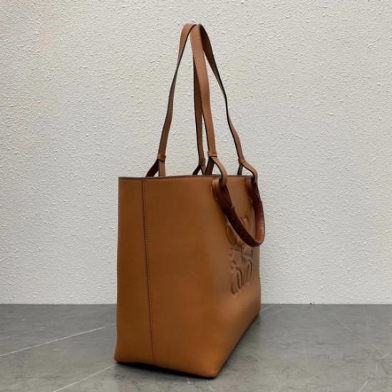 Loewe Anagram Medium Tote Bag In Brown Calfskin 