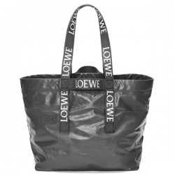 Loewe Fold Shopper Bag in Black Paper Calfskin 