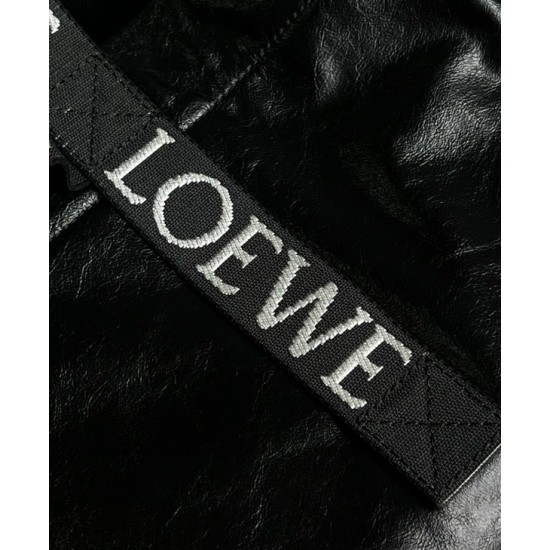 Loewe Fold Shopper Bag in Black Paper Calfskin 