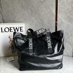 Loewe Fold Shopper Bag in Black Paper Calfskin 