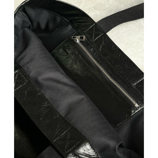 Loewe Fold Shopper Bag in Black Paper Calfskin 