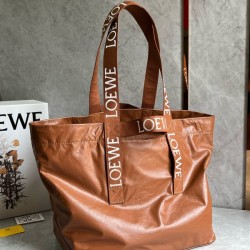 Loewe Fold Shopper Bag in Brown Paper Calfskin