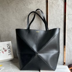 Loewe Large Puzzle Fold Tote Bag in Black Calfskin