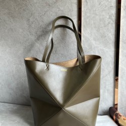 Loewe Large Puzzle Fold Tote Bag in Dark Green Calfskin