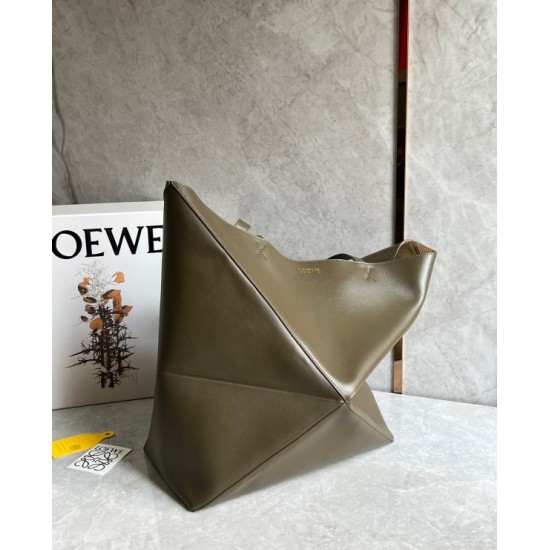 Loewe Large Puzzle Fold Tote Bag in Dark Green Calfskin