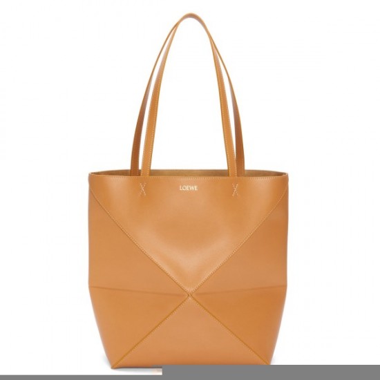 Loewe Large Puzzle Fold Tote Bag in Tan Calfskin