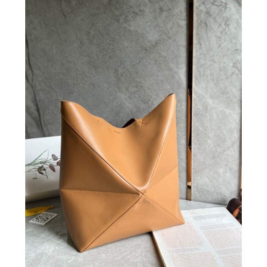 Loewe Large Puzzle Fold Tote Bag in Tan Calfskin