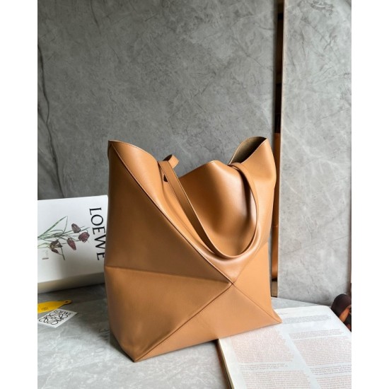 Loewe Large Puzzle Fold Tote Bag in Tan Calfskin