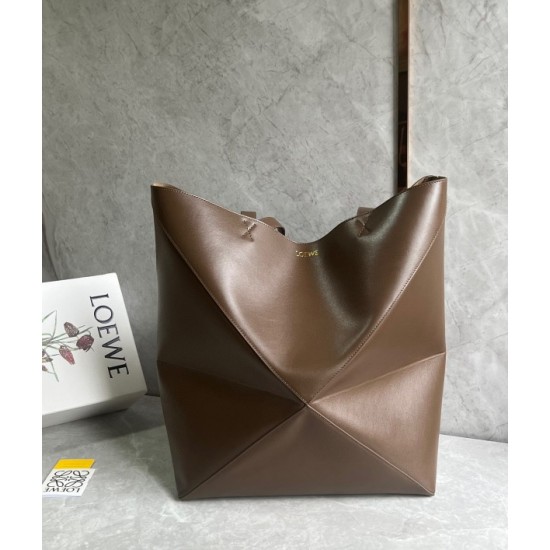 Loewe Large Puzzle Fold Tote Bag in Umber Calfskin