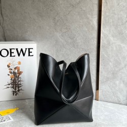 Loewe Medium Puzzle Fold Tote Bag in Black Calfskin