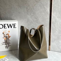 Loewe Medium Puzzle Fold Tote Bag in Dark Green Calfskin