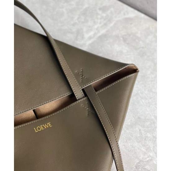 Loewe Medium Puzzle Fold Tote Bag in Dark Green Calfskin