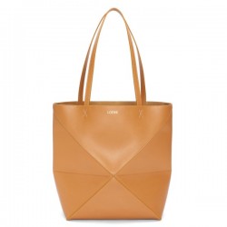 Loewe Medium Puzzle Fold Tote Bag in Tan Calfskin