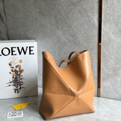 Loewe Medium Puzzle Fold Tote Bag in Tan Calfskin