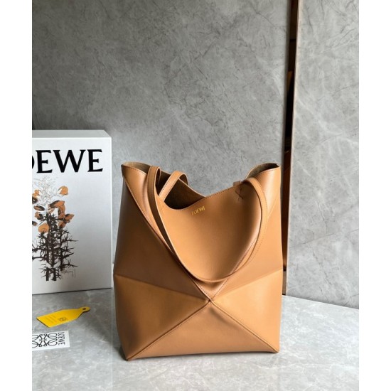 Loewe Medium Puzzle Fold Tote Bag in Tan Calfskin