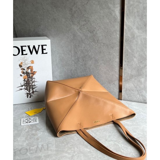 Loewe Medium Puzzle Fold Tote Bag in Tan Calfskin